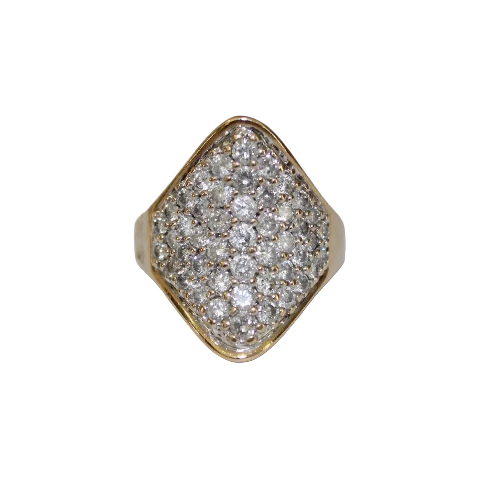 Gold ring with diamonds on a white background