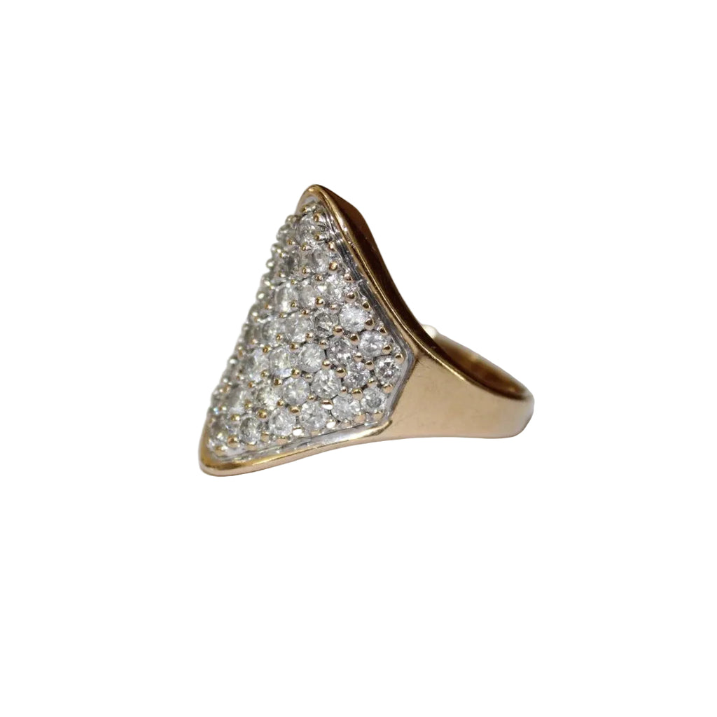 Triangular diamond ring on a light background