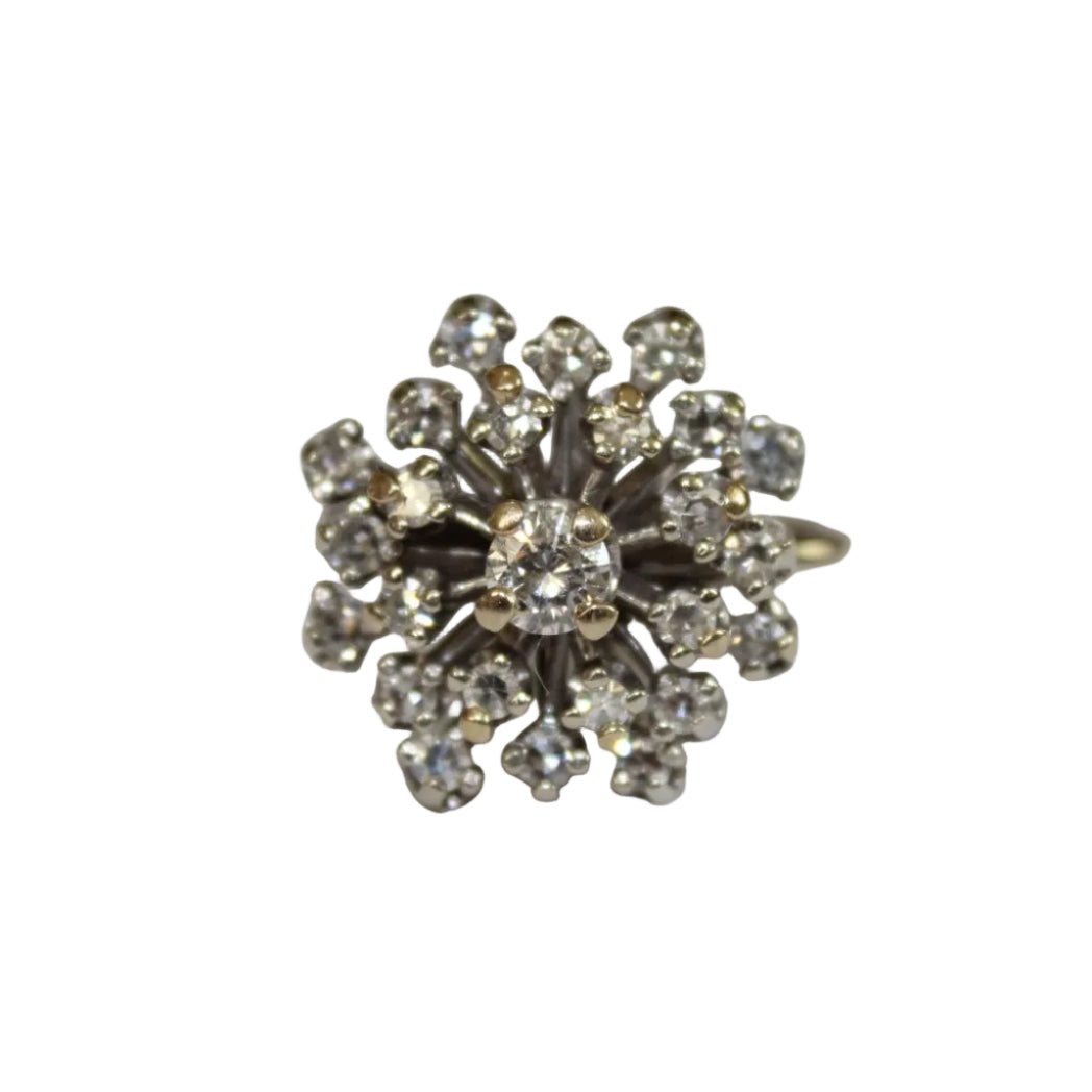 Silver ring with diamonds on a white background