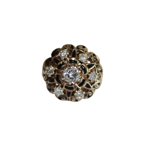 Gold ring with diamonds and black enamel accents 