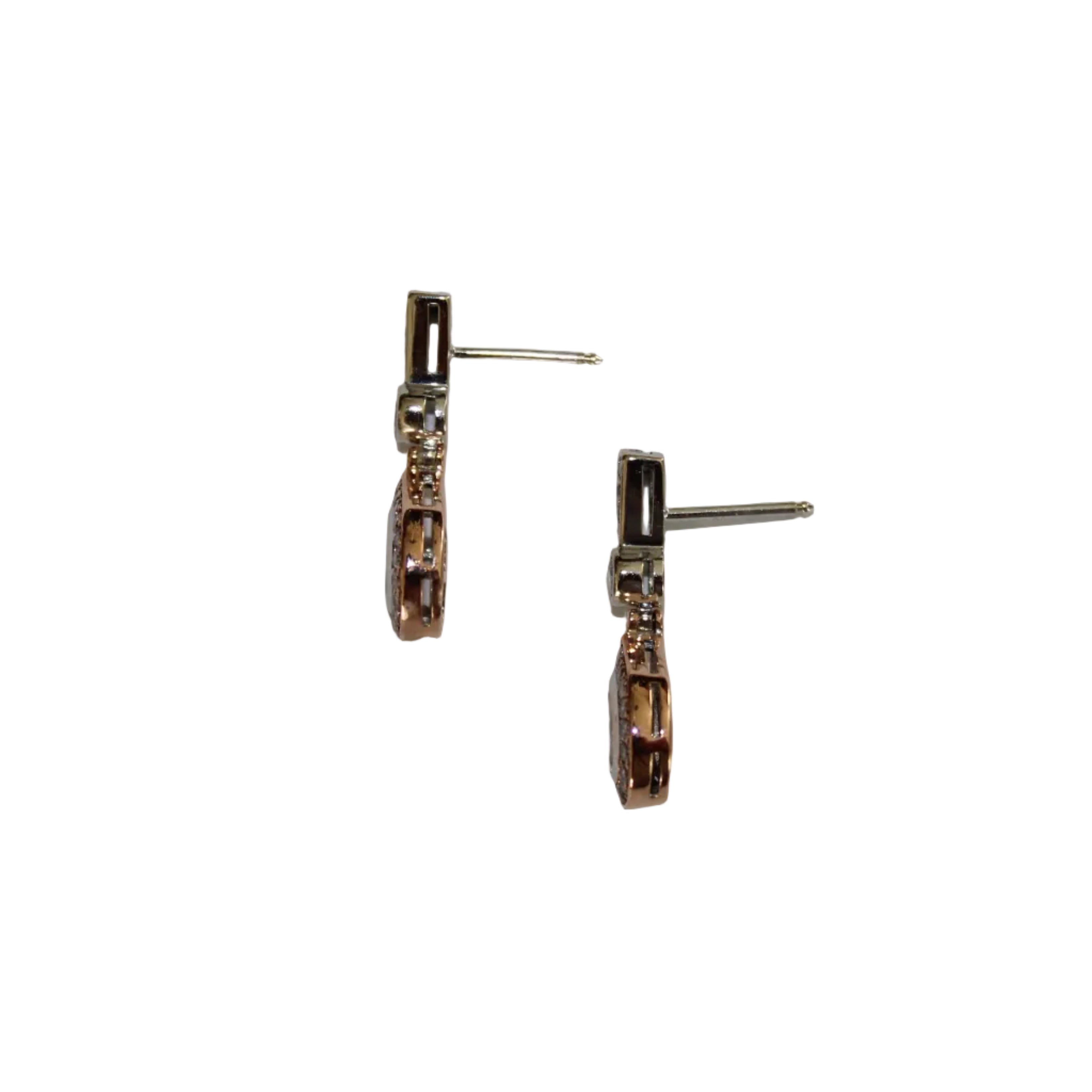 Pair of diamond earrings on a white background